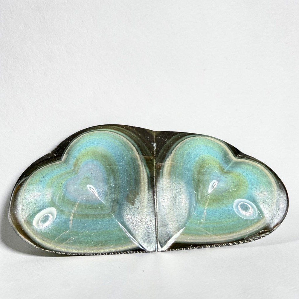 Multicolor Obsidian Double Heart Carving Polished Stone Blue Green Color Shift
